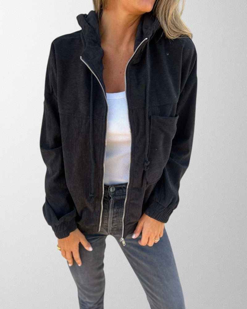 Olivia | Corduroy Hooded Jacket with Zip Fastening