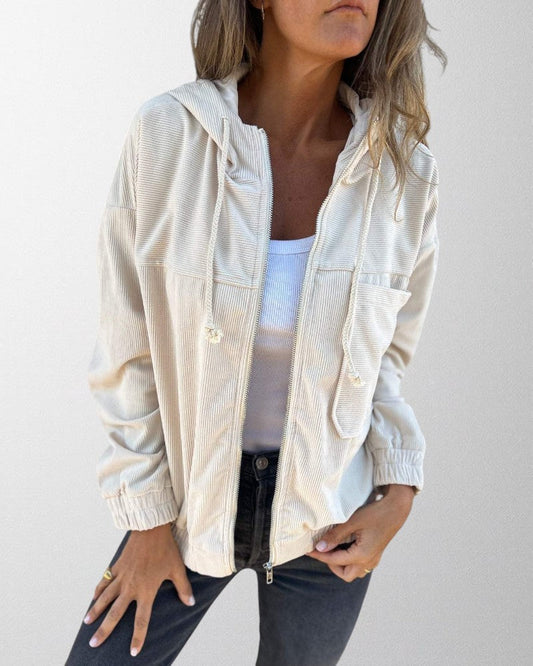 Olivia | Corduroy Hooded Jacket with Zip Fastening