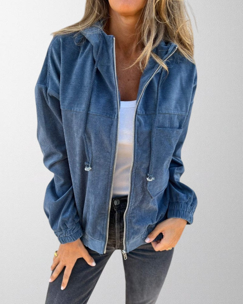 Olivia | Corduroy Hooded Jacket with Zip Fastening
