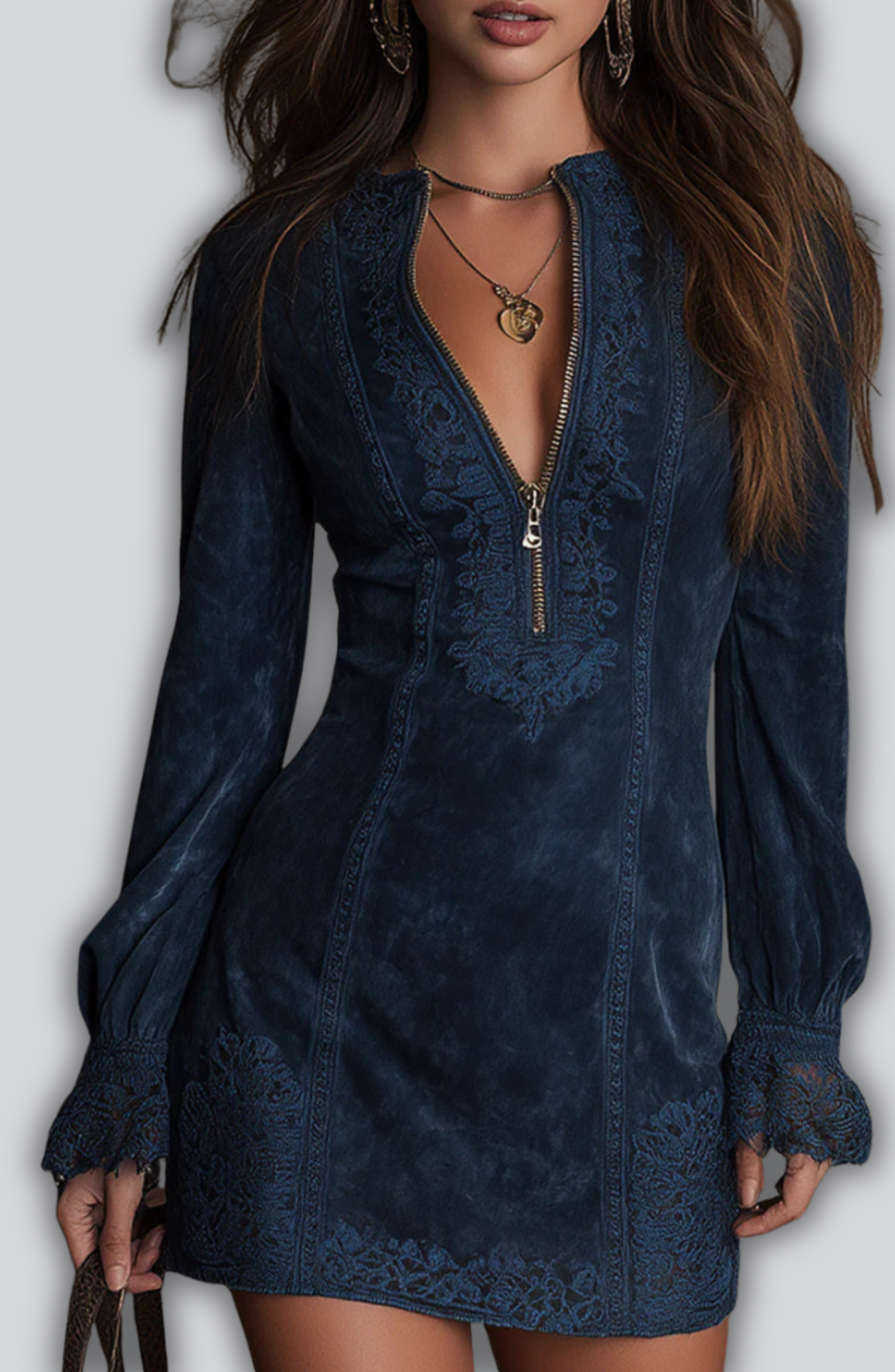 Jasmine | Blue Suede Mini Dress